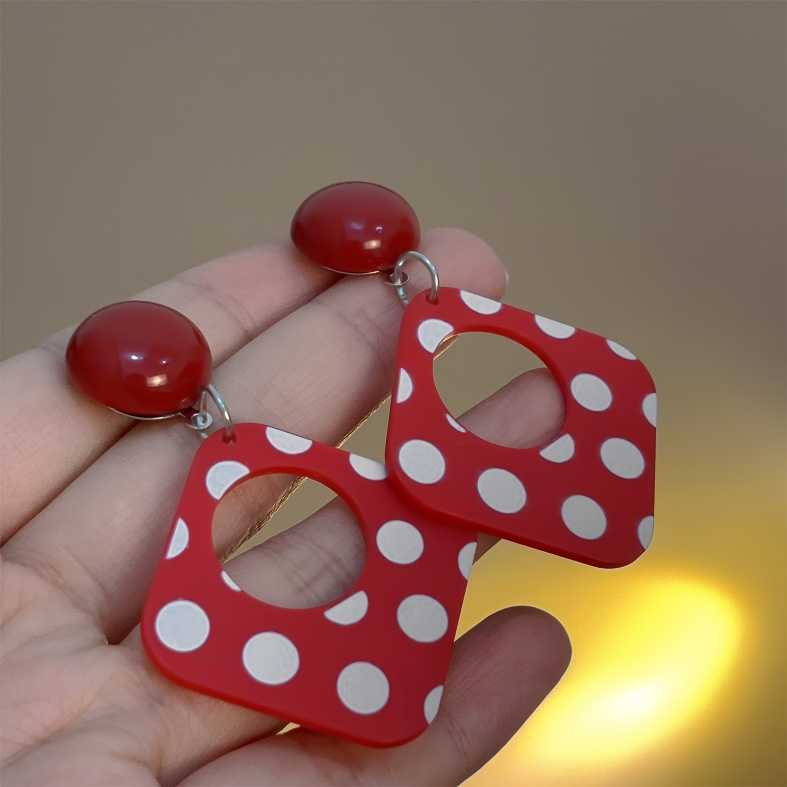 Retro Style Polka Dot Dangle Earrings Statement Jewelry